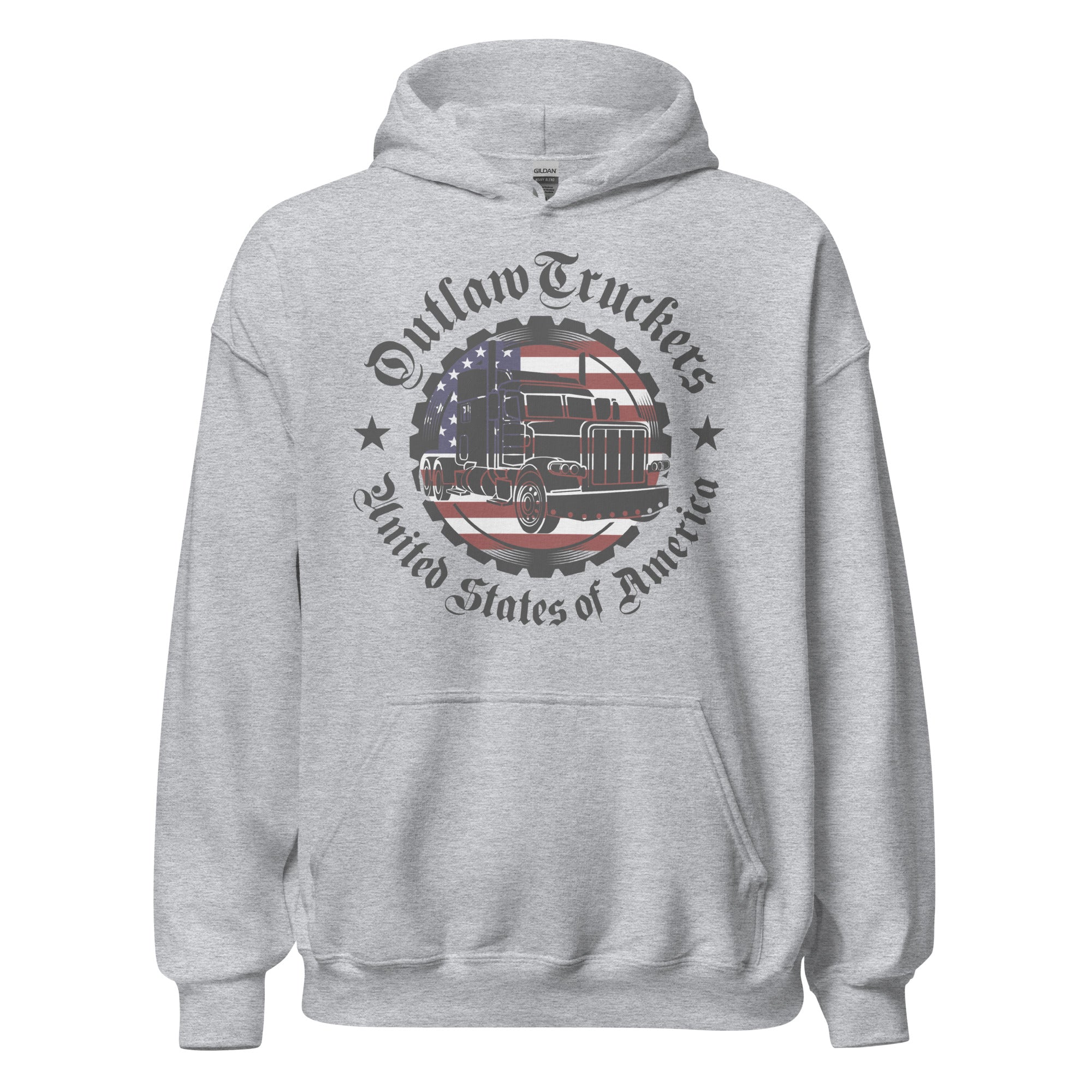 Unisex Hoodie "Outlaw Truckers USA" Grau/Weiß